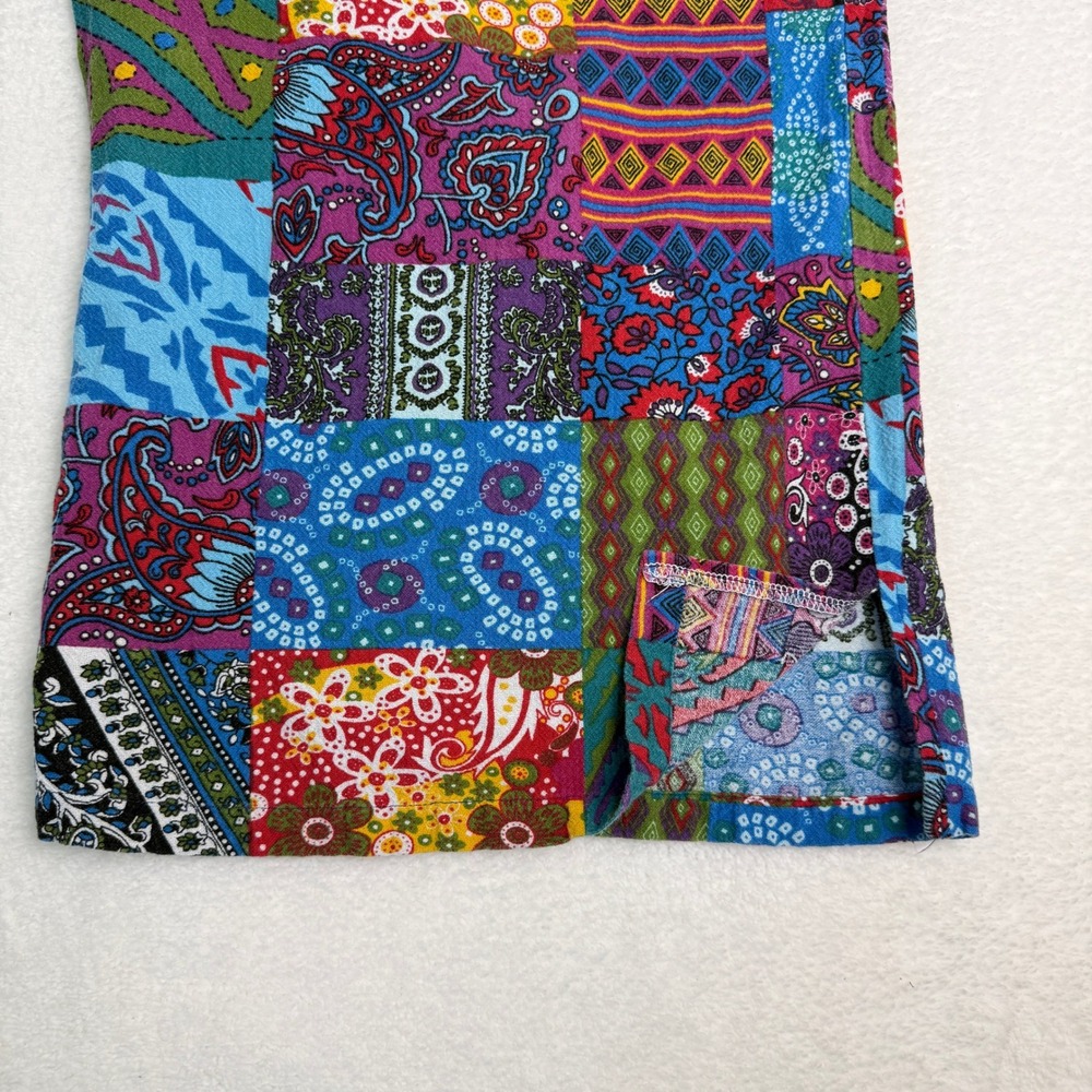 Patchwork Print Cropped Wide Leg Overalls Womens XXL Boho Lightweight Cotton - Picture 5 of 8